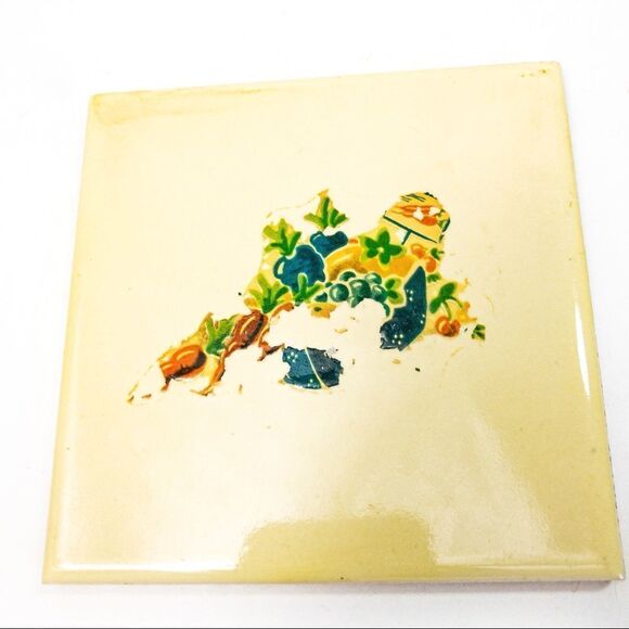 Two Butter Yellow Romany Ceramic Tiles w/ Vintage Image Transfers - Picture 7 of 9